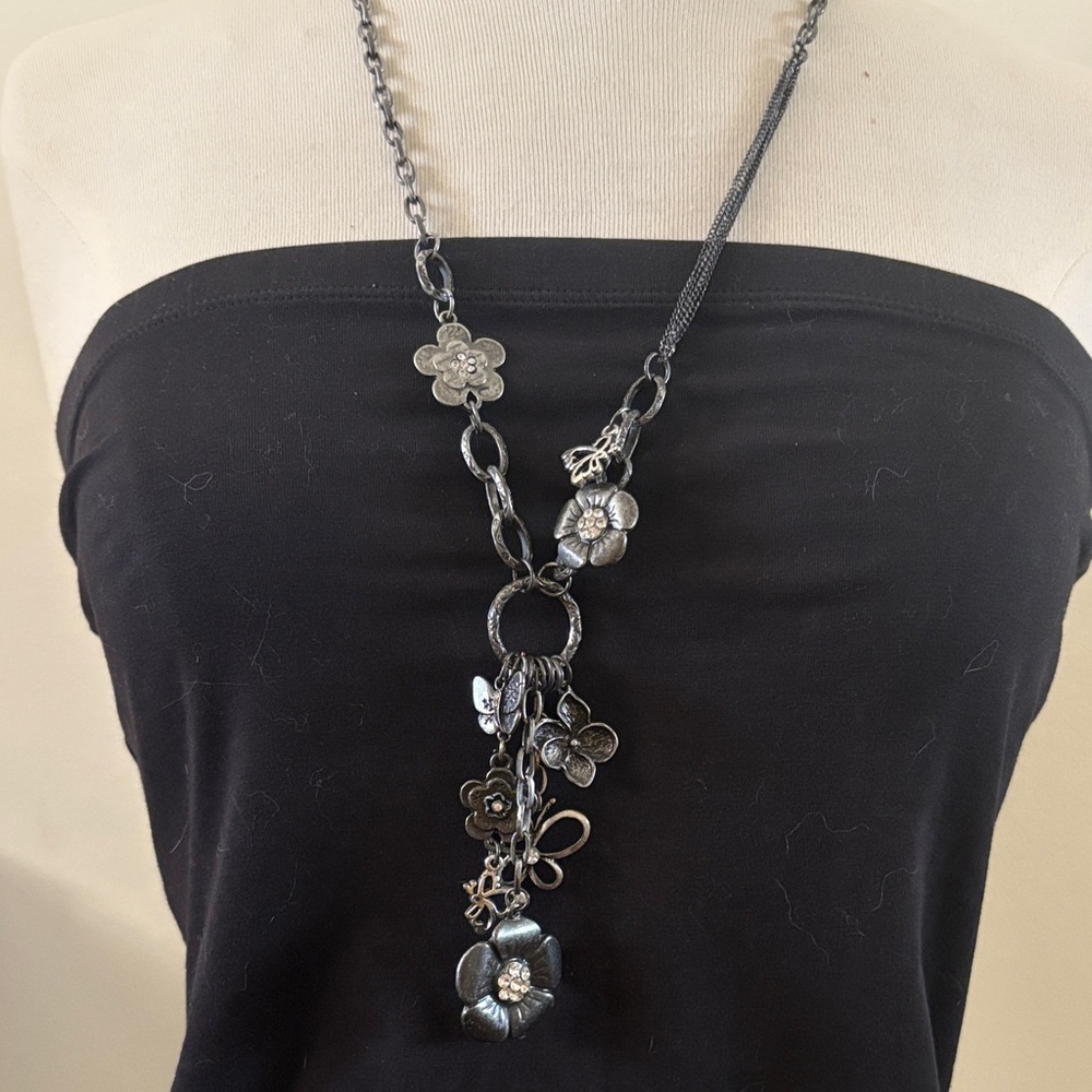 Unknown designer art Nouveau steam punk floral with butterfly necklace